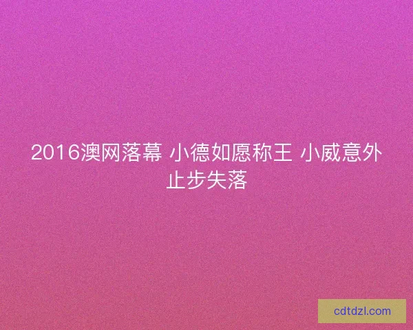 2016澳网落幕 小德如愿称王 小威意外止步失落